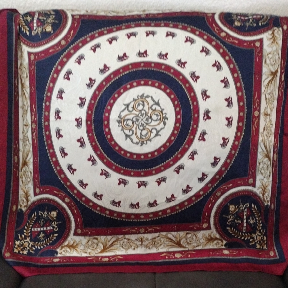 Elegant Red and Blue Patterned Scarf